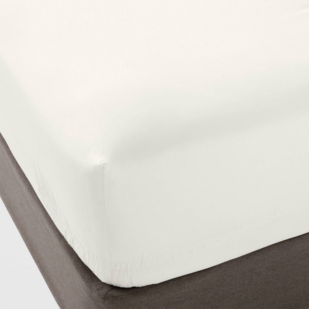 Threshold Queen 400TC Cotton Sateen Fitted Sheet Sour Cream New Open READ